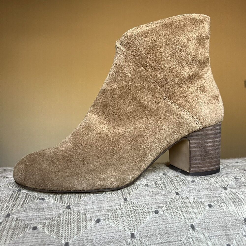 Splendid  Hespera Camel Tan Suede Ankle Boot Side Zip Block Heel Neutral Women 6